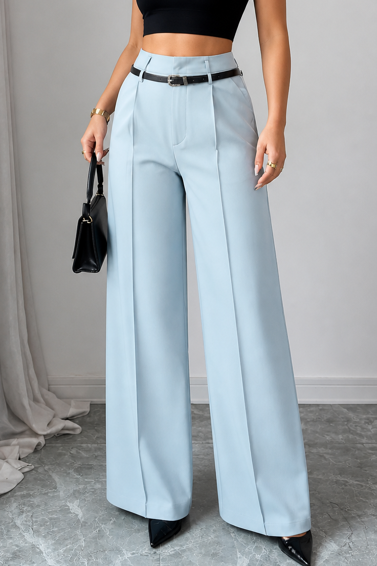 High-Waisted Wide-Leg Trousers With Belt
