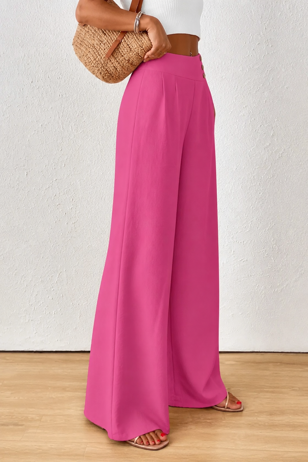 High-Waisted Pleated Wide-Leg Trousers