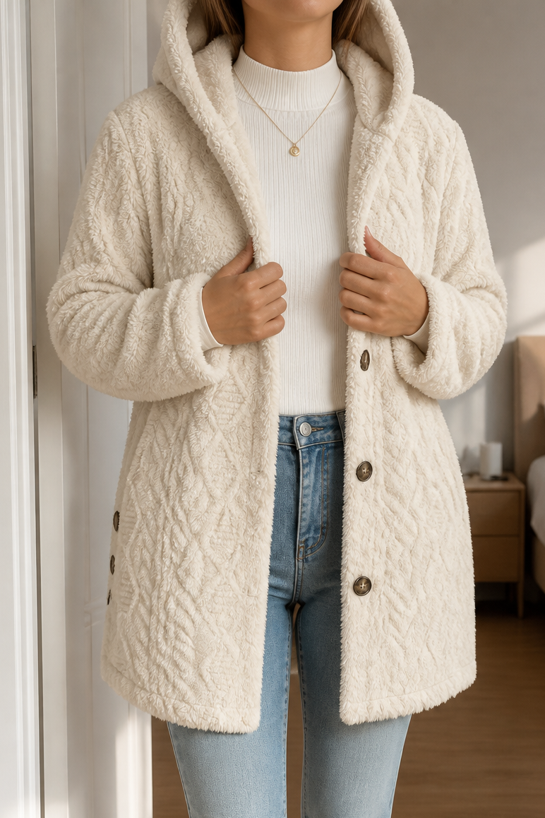 Cable-Knit Hooded Longline Coat