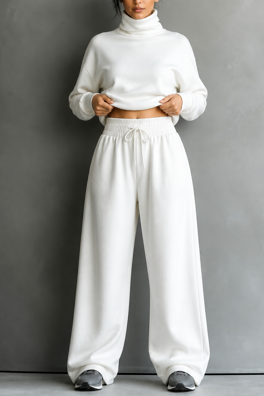  Turtleneck Top And Wide-Leg Pants Set