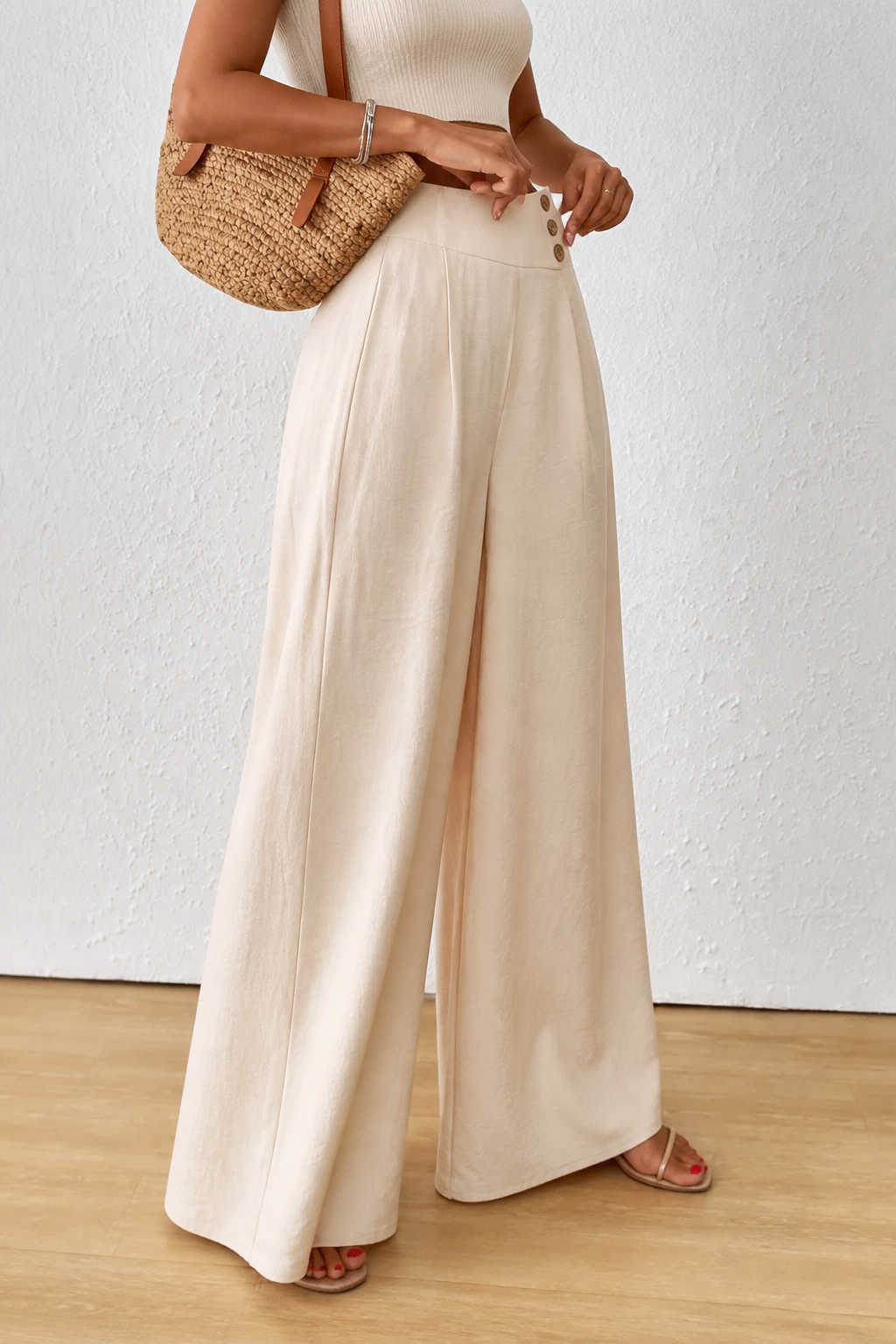High-Waisted Pleated Wide-Leg Trousers