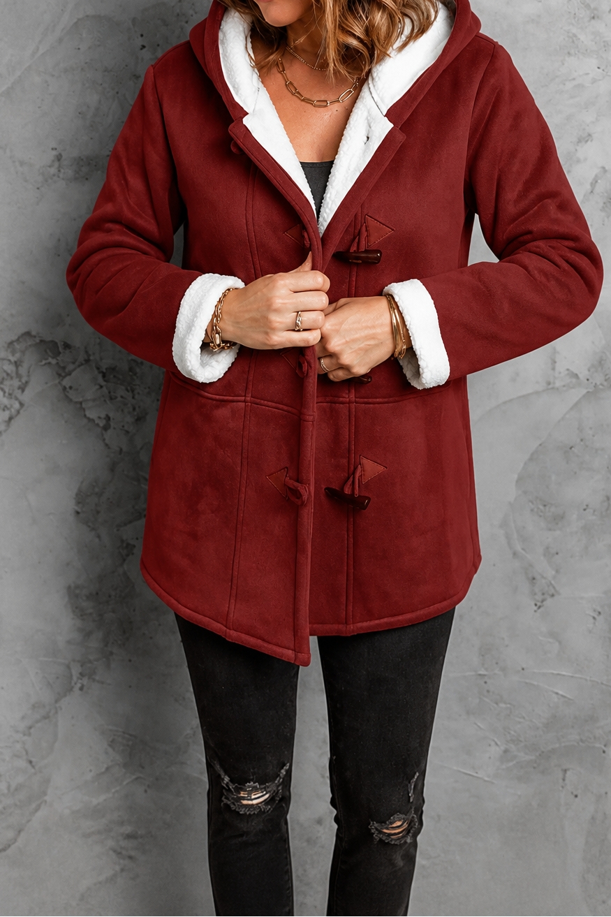 Hooded Faux Suede Coat With Plush Lining