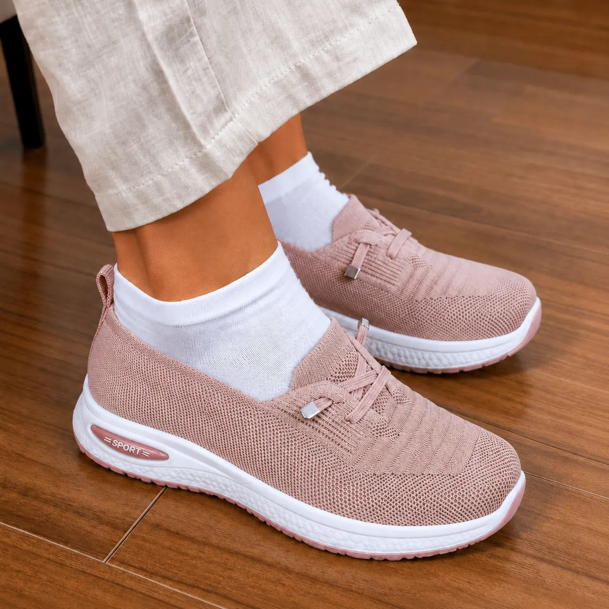 Knit Mesh Slip On Sneakers for Women, Cushioned Everyday Walking Shoes