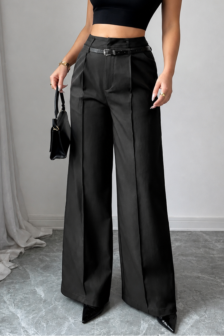 High-Waisted Wide-Leg Trousers With Belt