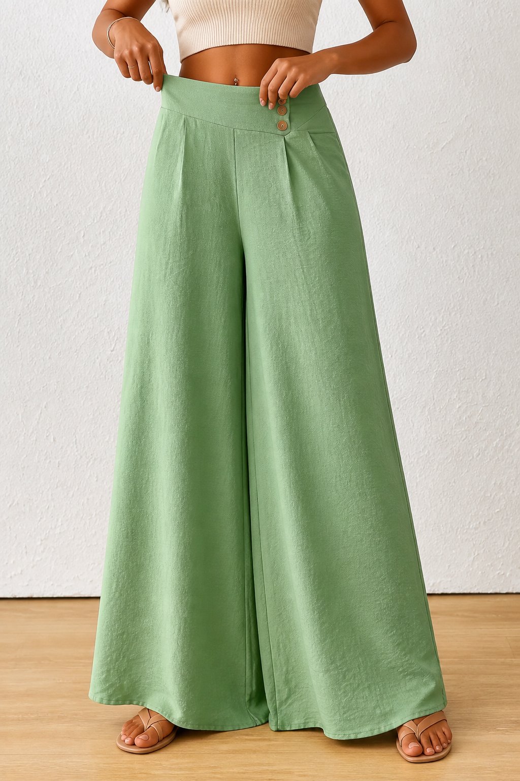 High-Waisted Pleated Wide-Leg Trousers