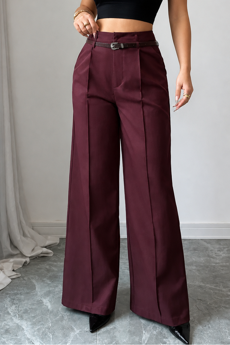 High-Waisted Wide-Leg Trousers With Belt