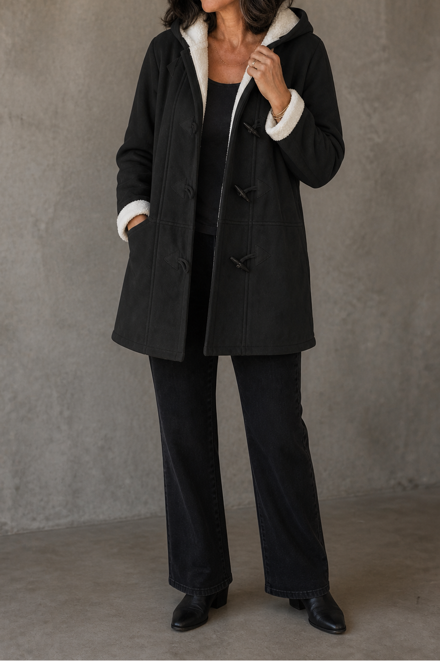 Hooded Faux Suede Coat With Plush Lining