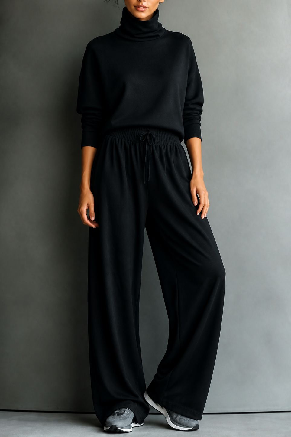  Turtleneck Top And Wide-Leg Pants Set