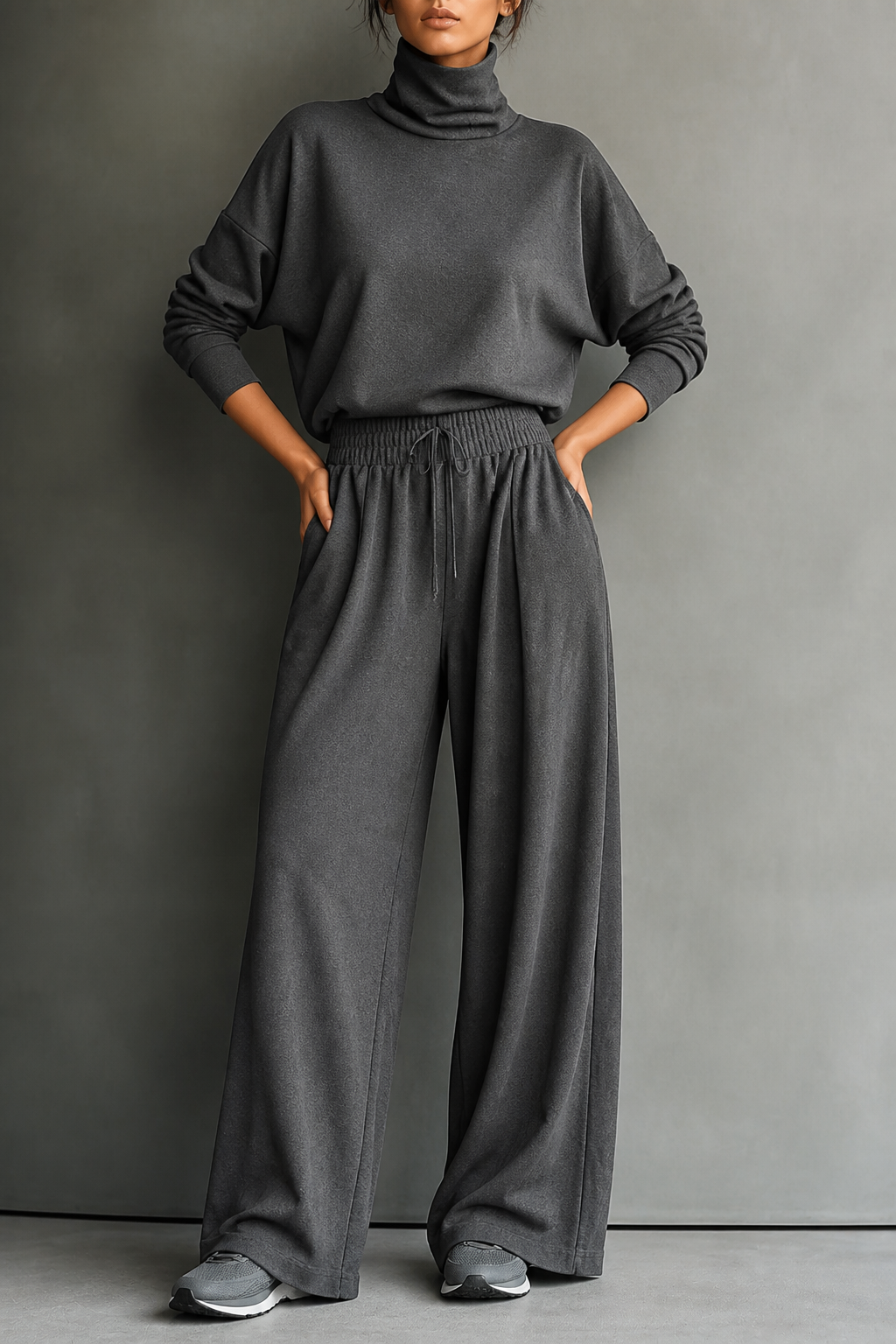  Turtleneck Top And Wide-Leg Pants Set
