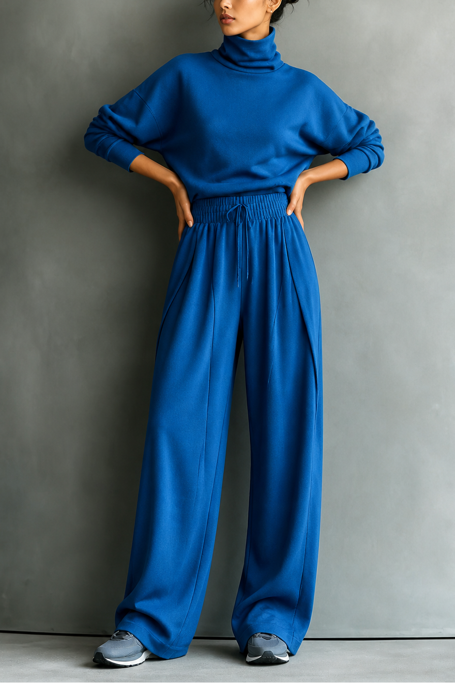 Turtleneck Top And Wide-Leg Pants Set