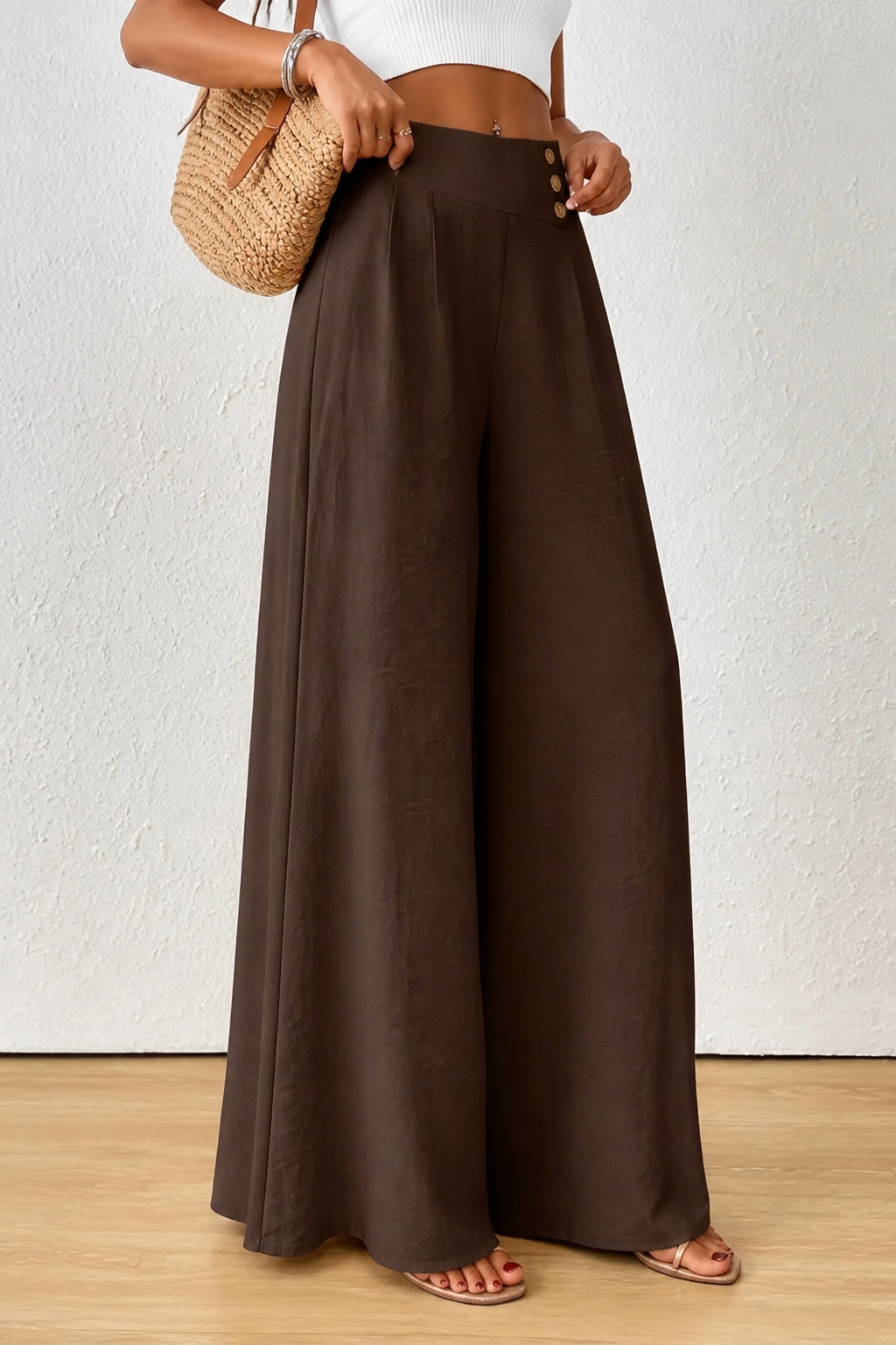 High-Waisted Pleated Wide-Leg Trousers