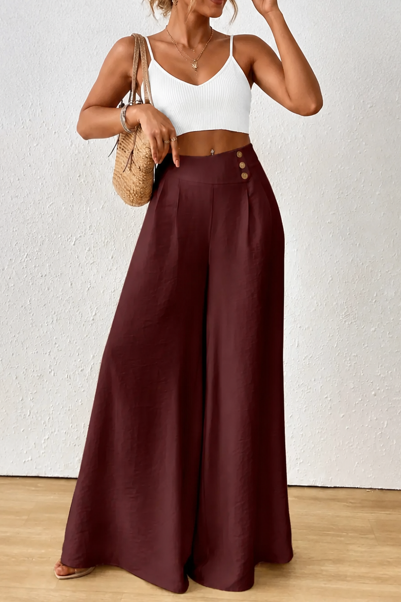 High-Waisted Pleated Wide-Leg Trousers