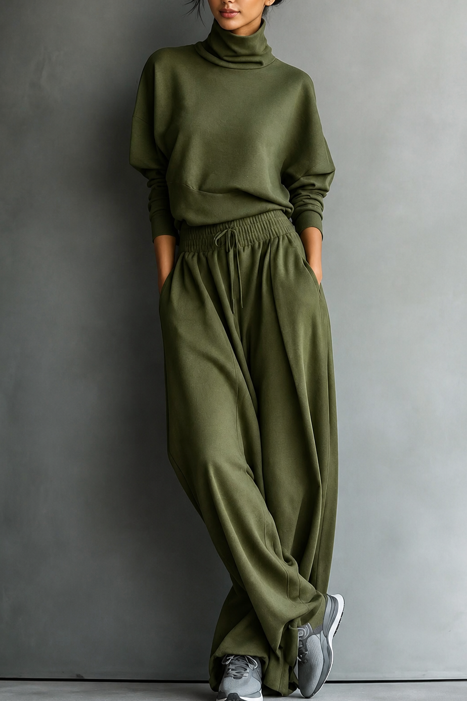  Turtleneck Top And Wide-Leg Pants Set