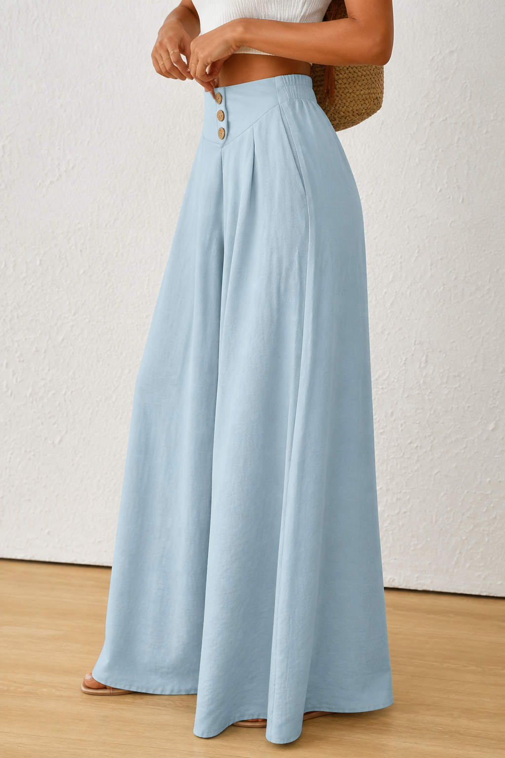 High-Waisted Pleated Wide-Leg Trousers