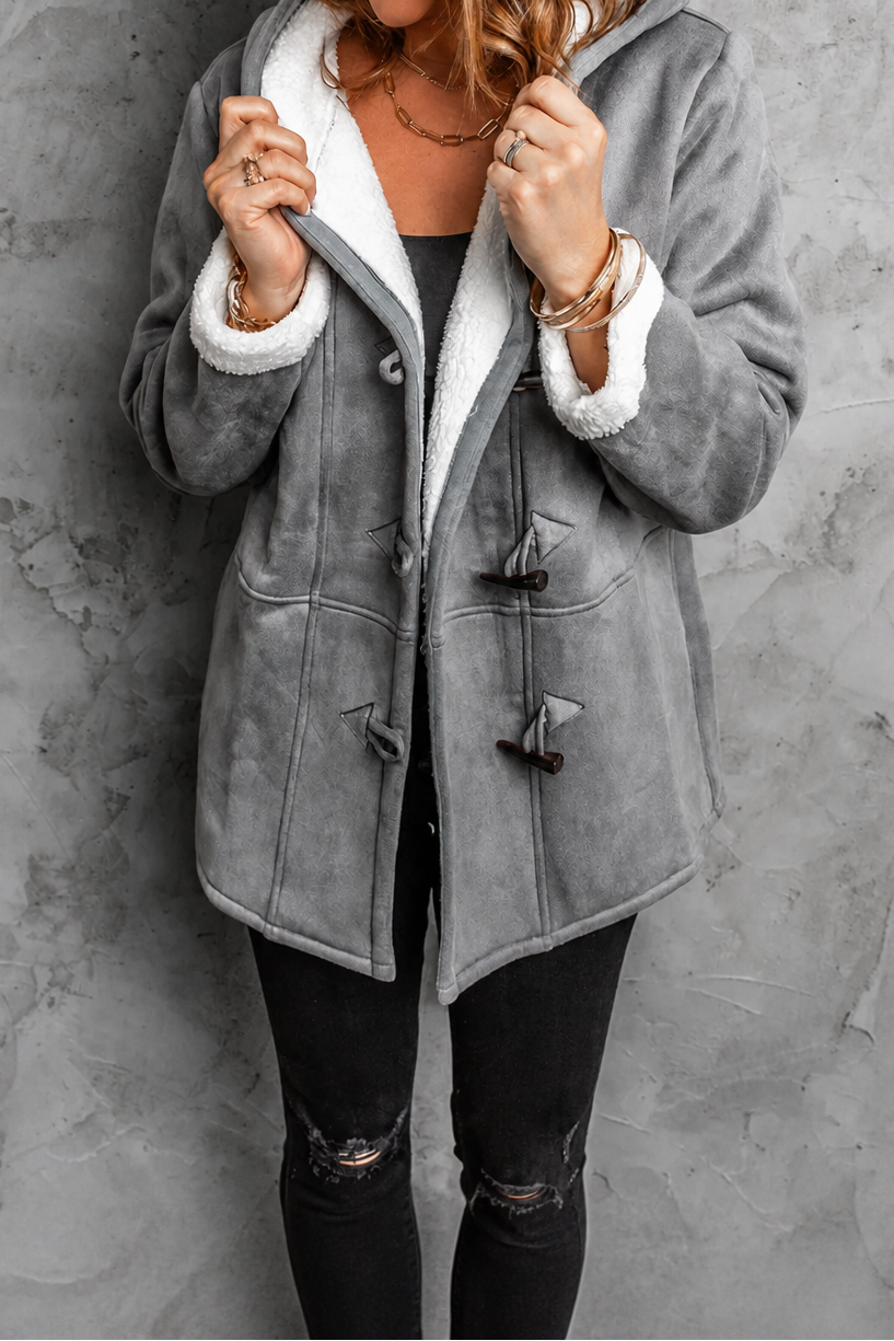 Hooded Faux Suede Coat With Plush Lining