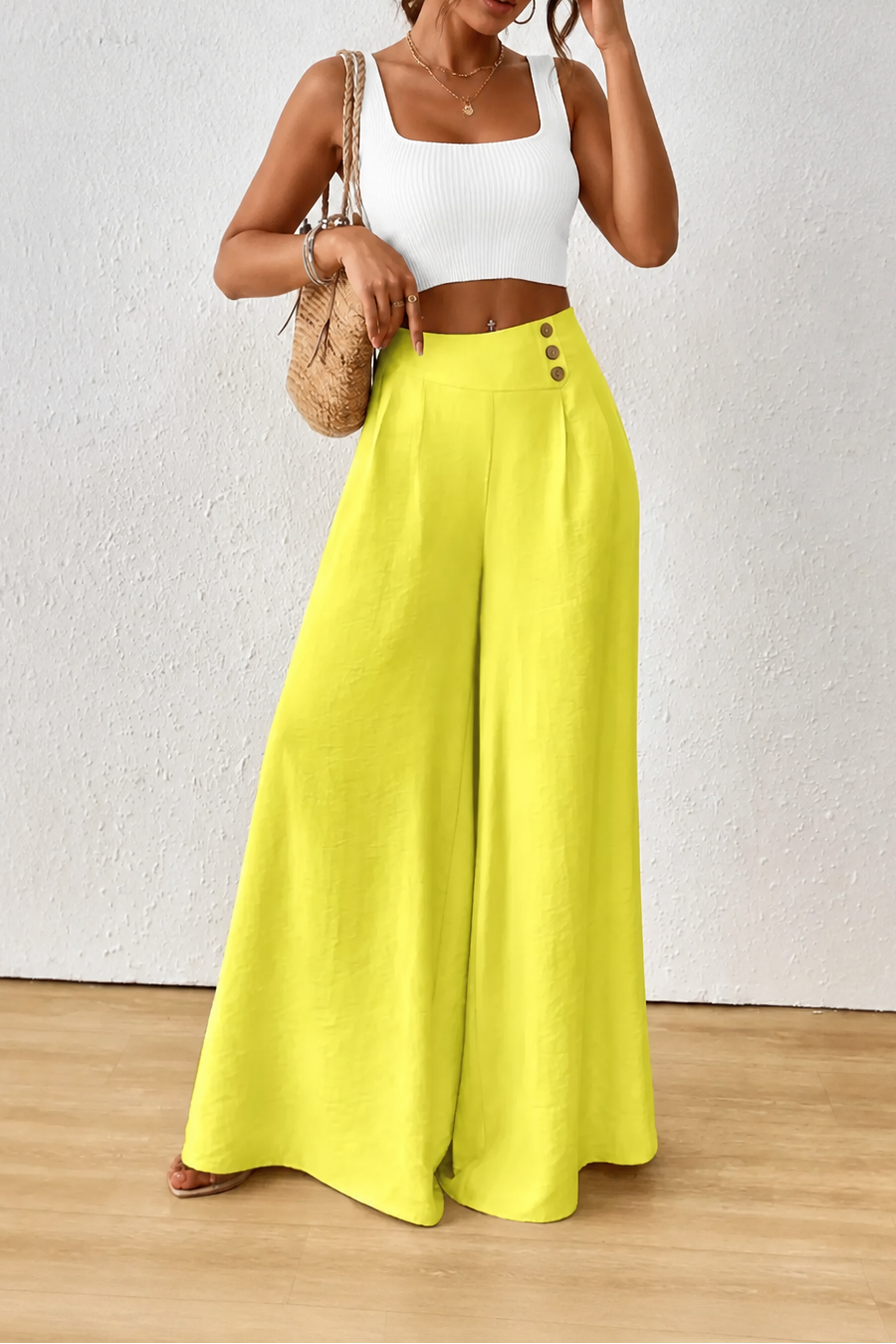 High-Waisted Pleated Wide-Leg Trousers