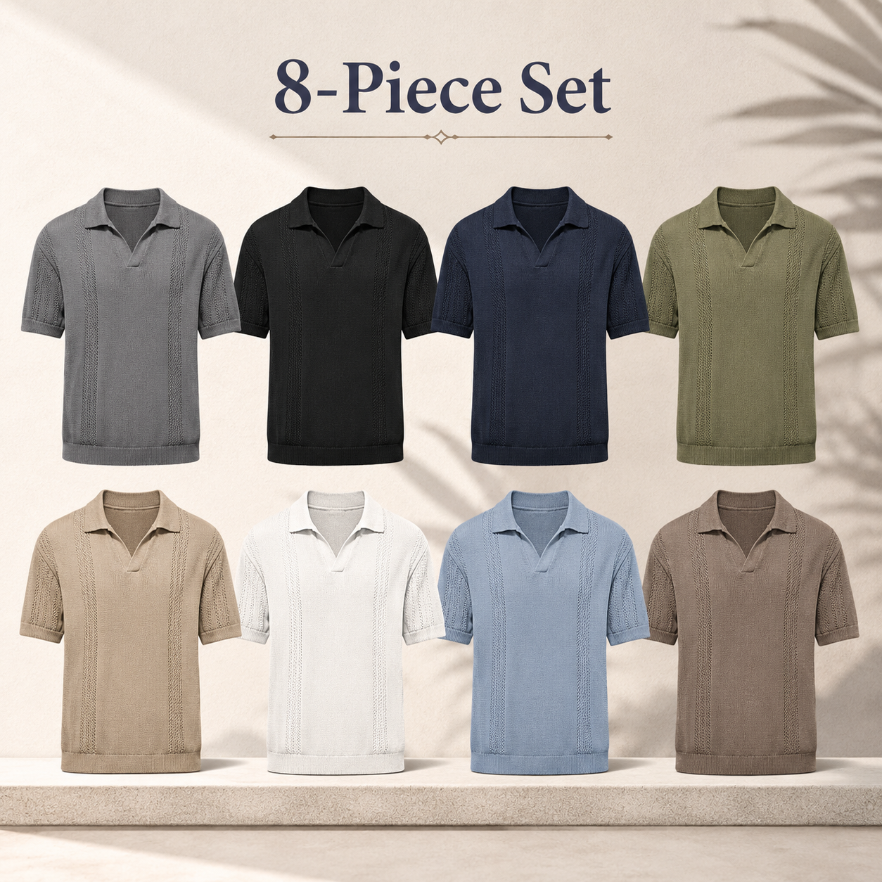 Men's textured knit polo mixed 8 pack package image