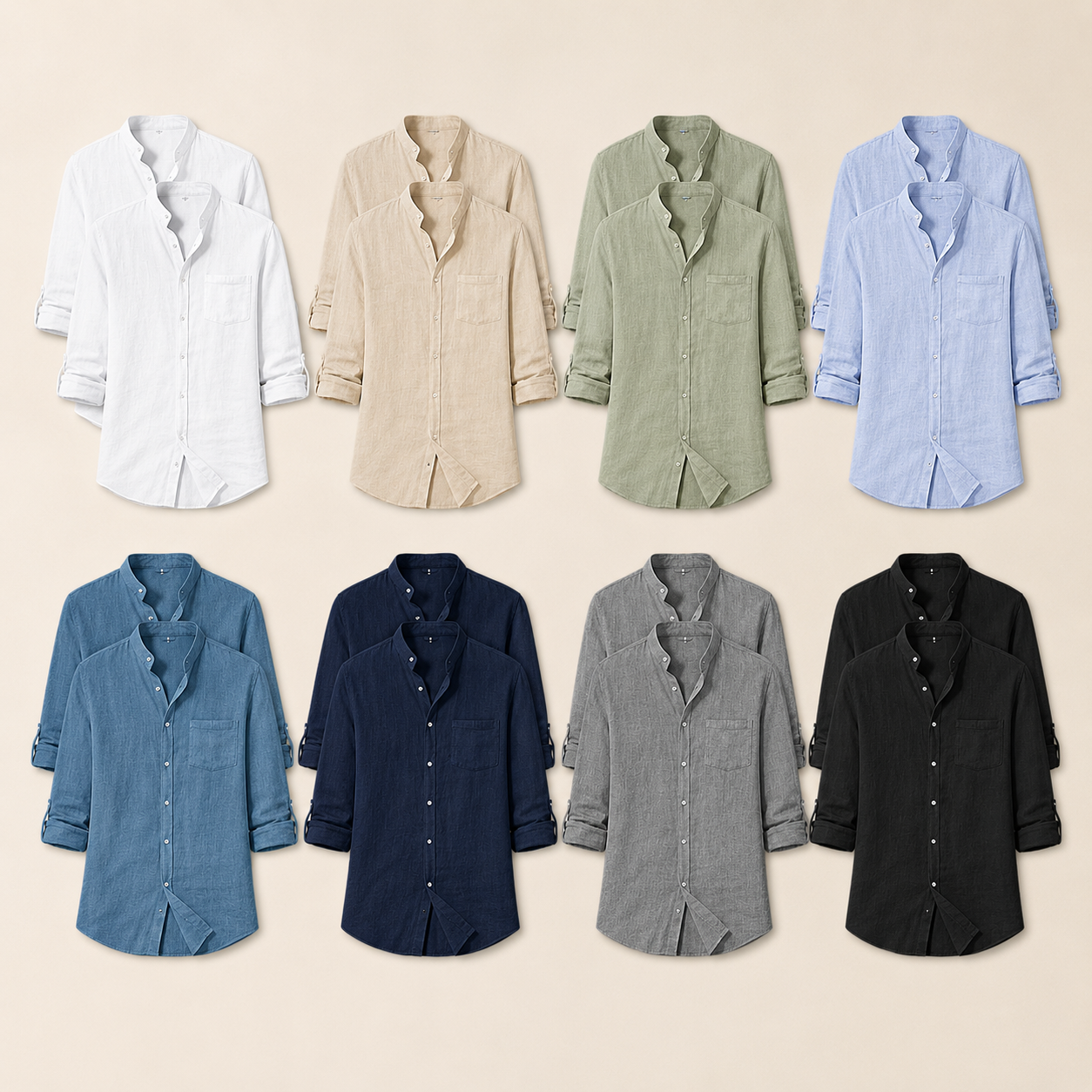 Men's Lightweight Woven Mandarin Collar Shirt Pack