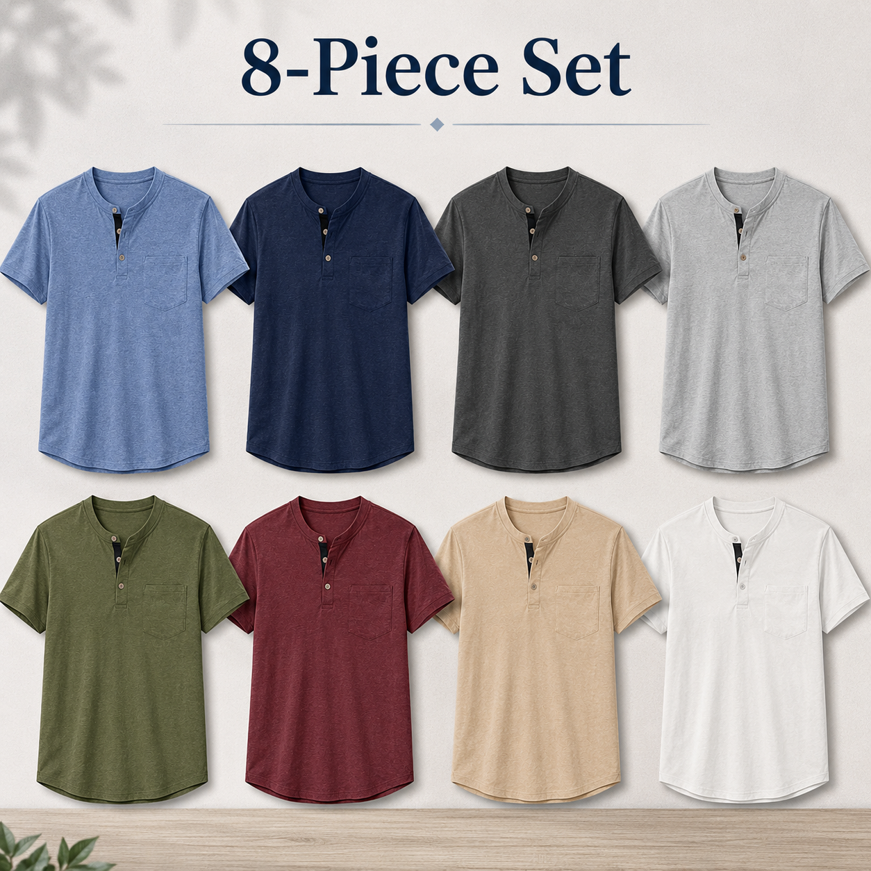 Mixed 8-pack heathered Henley T-shirt set