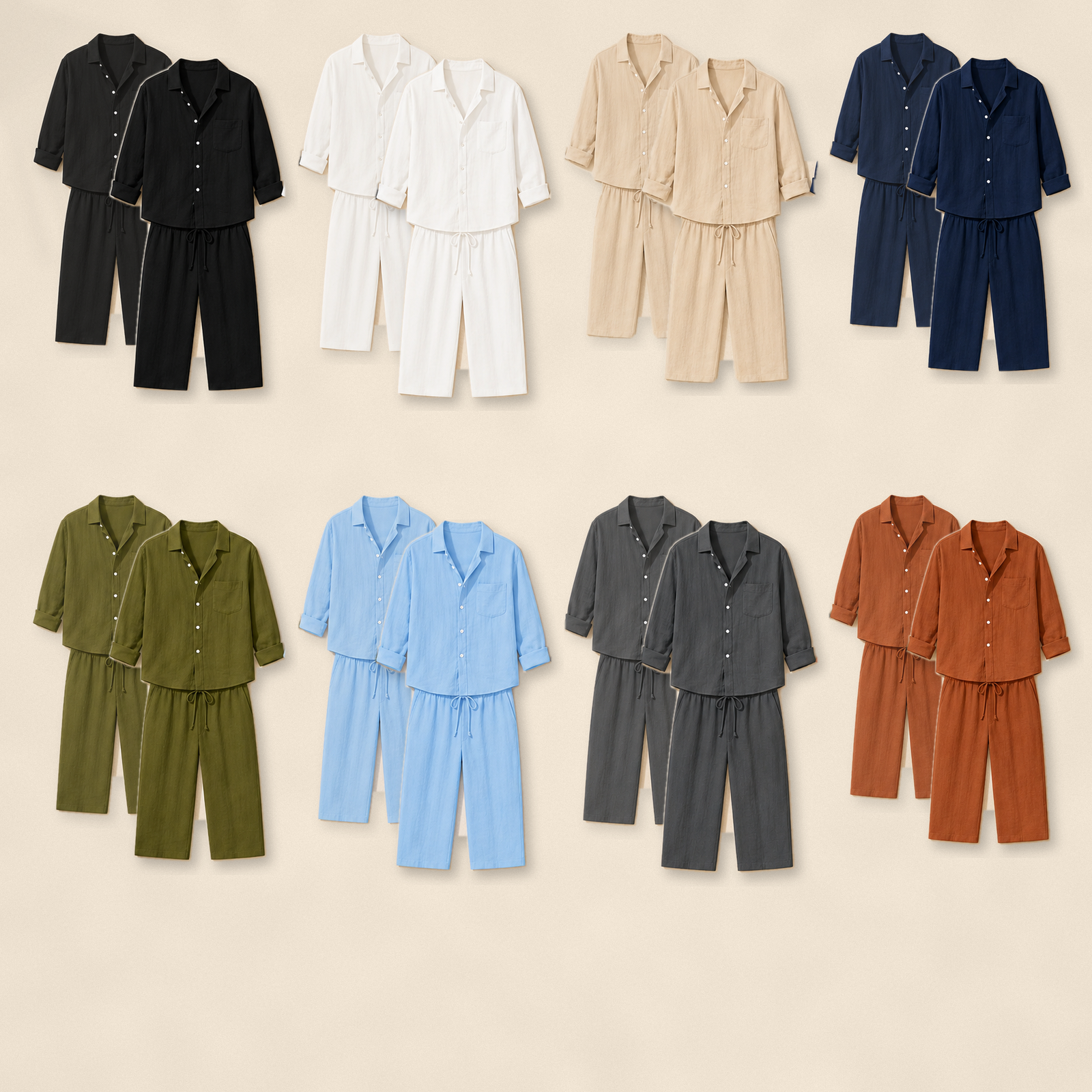Men's Linen Look Resort Shirt and Pants Multi Pack