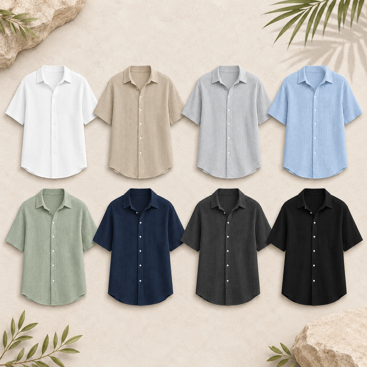 Men's Textured Short Sleeve Button Front Shirt Set