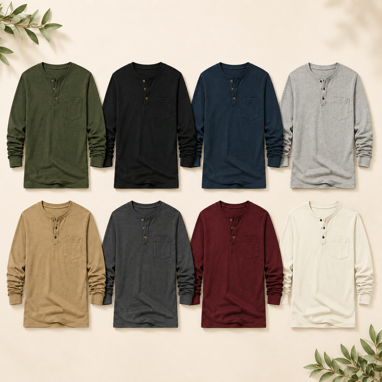Men's Textured Henley Shirt 8-Pack and 16-Pack Sets