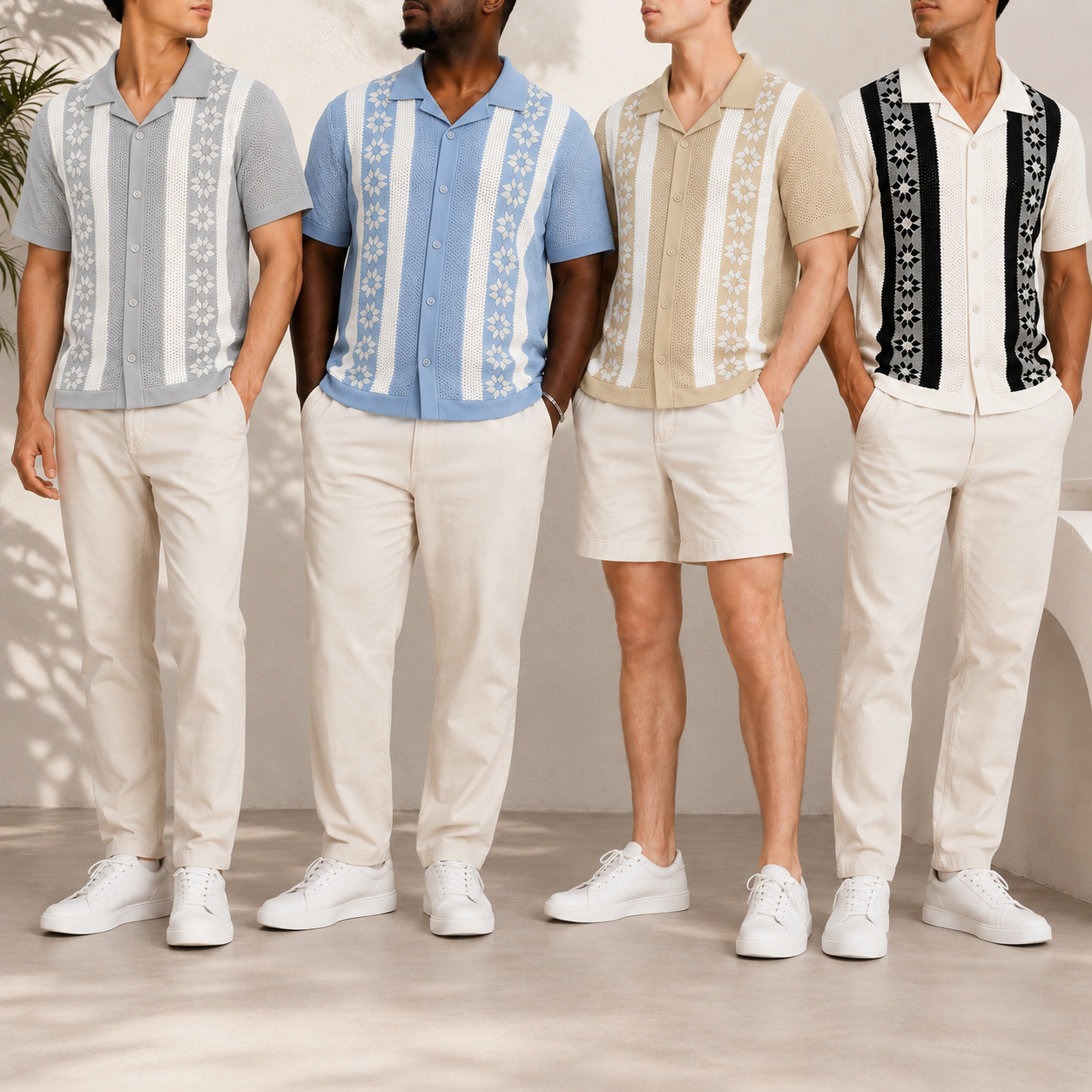 Men's Open Collar Textured Knit Shirt Multi-Pack