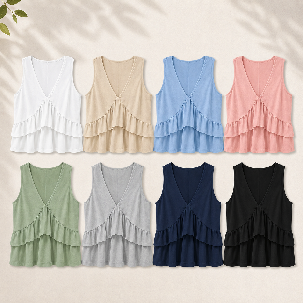 Women's V-Neck Layered Ruffle Top Set