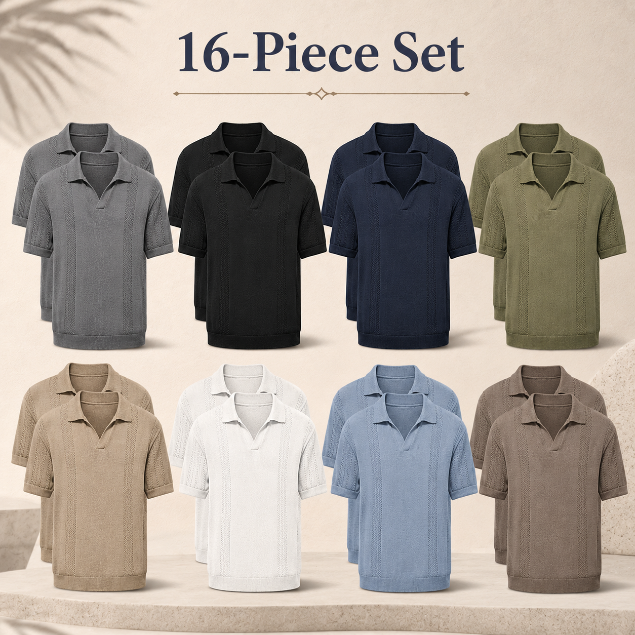 Men's textured knit polo mixed 16 pack package image