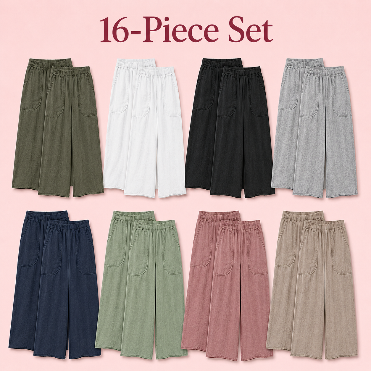 Mixed 16-piece set of women's wide-leg pull-on pants