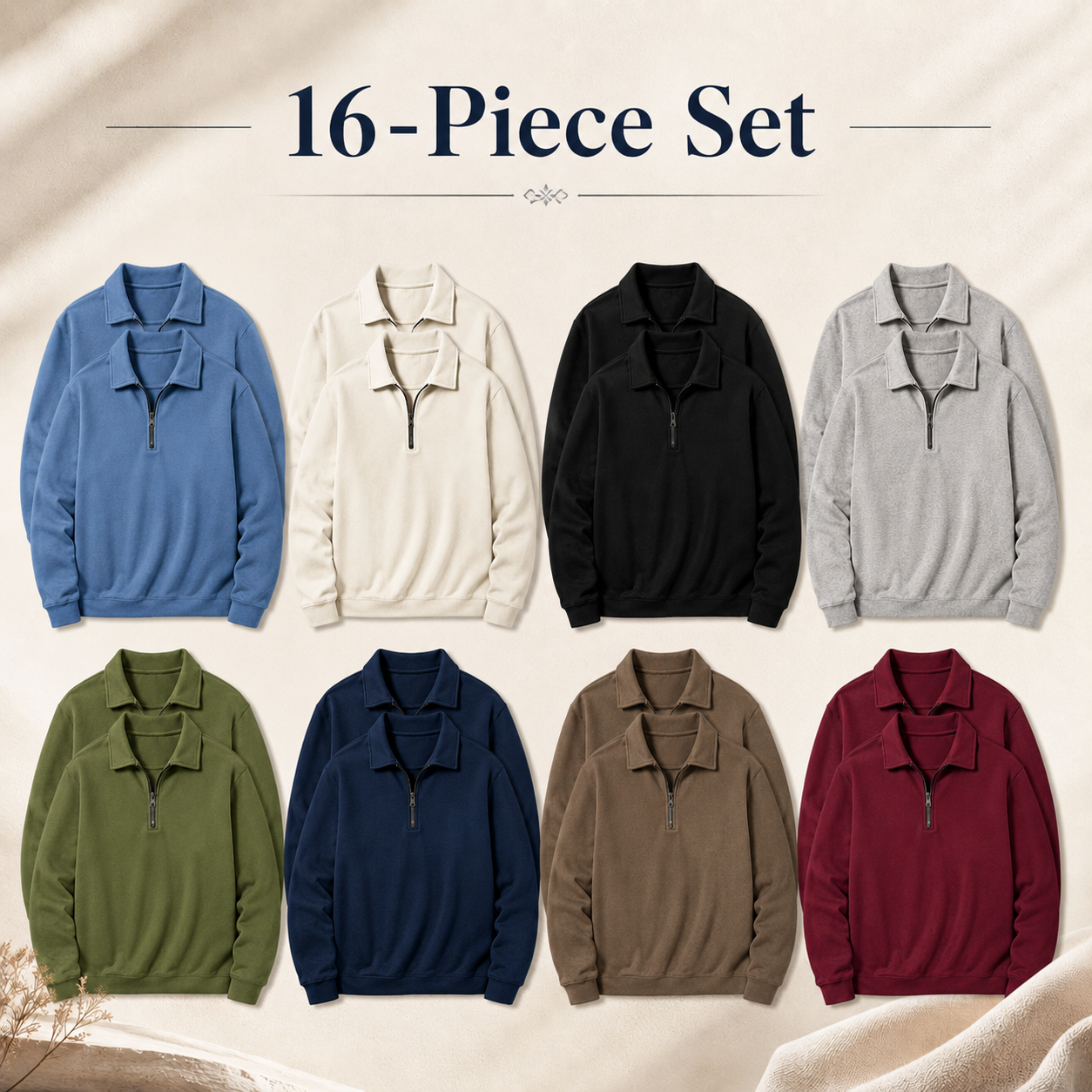 Mixed 16-Pack mens quarter zip pullover sweatshirt set