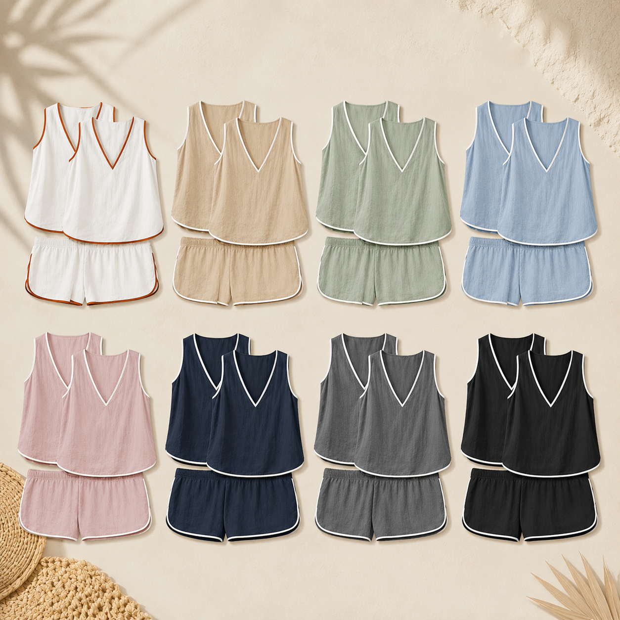 Women's Textured V-Neck Lounge Shorts Set Bundle