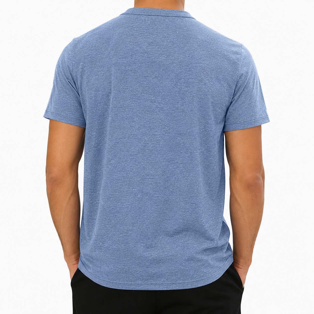 Heather Blue Henley T-shirt back view