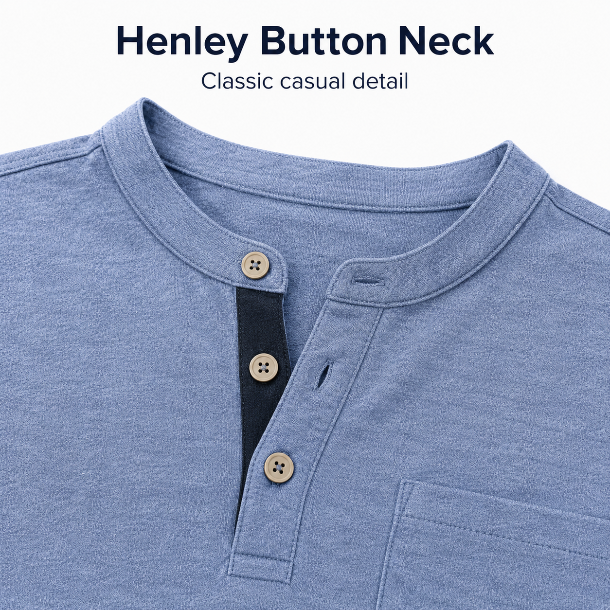 Henley button neck and placket detail