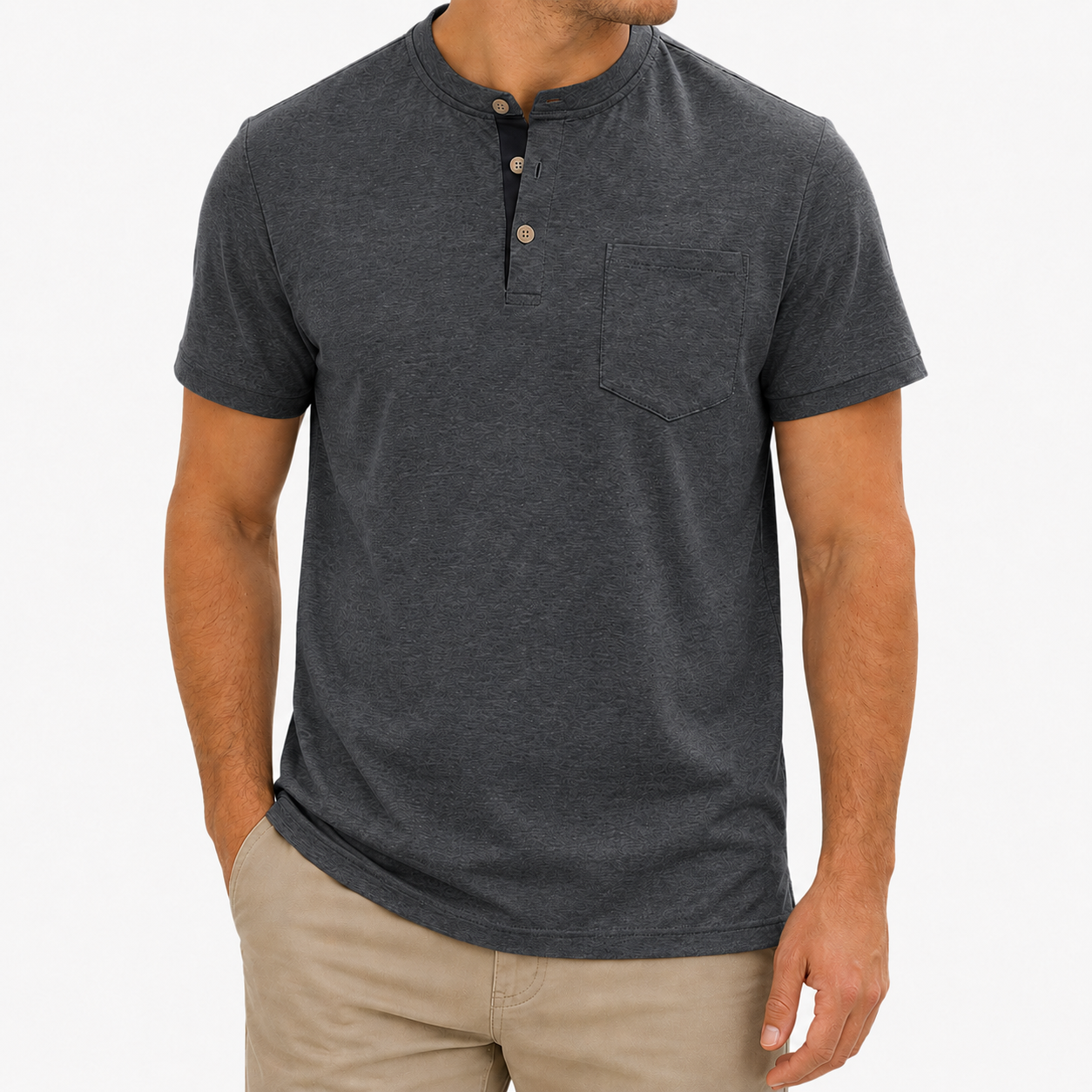 Charcoal Heather Henley T-shirt front view