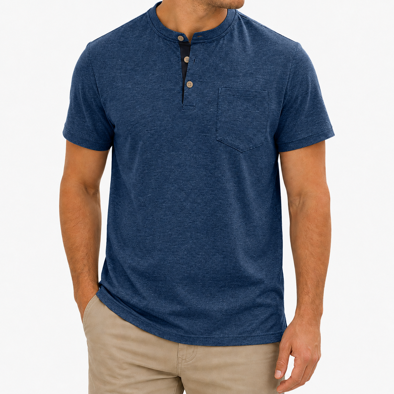 Navy Heather Henley T-shirt front view
