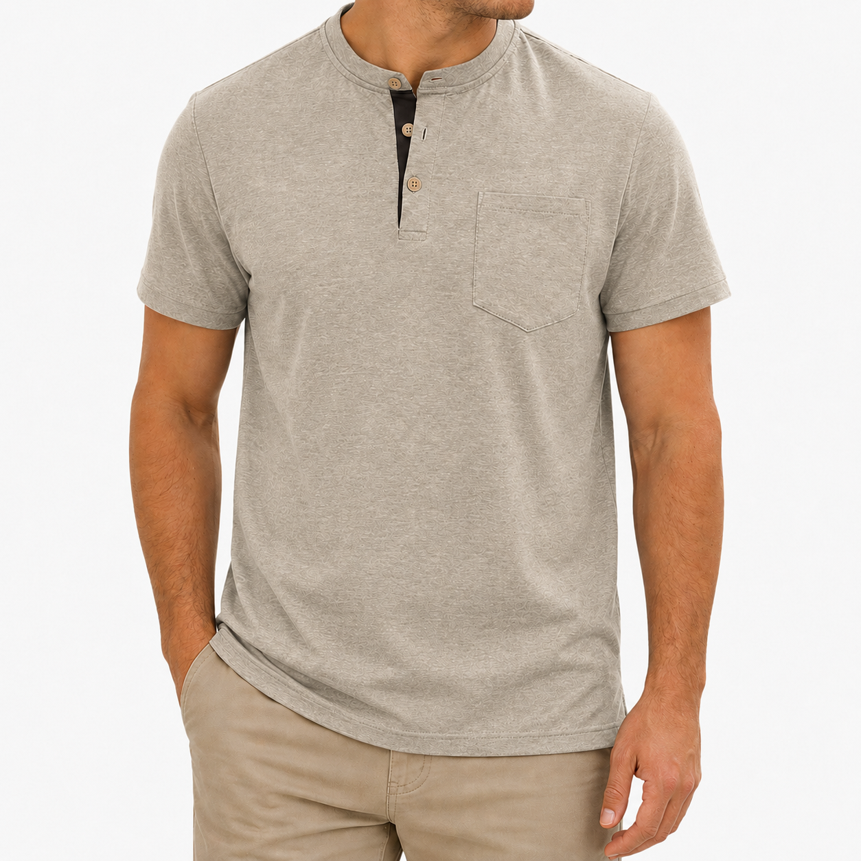 Stone Heather Henley T-shirt front view