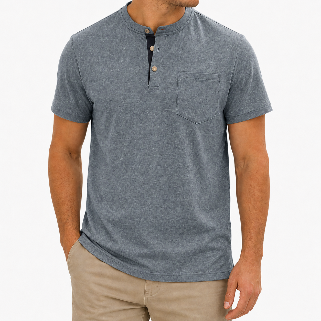 Slate Gray Heather Henley T-shirt front view