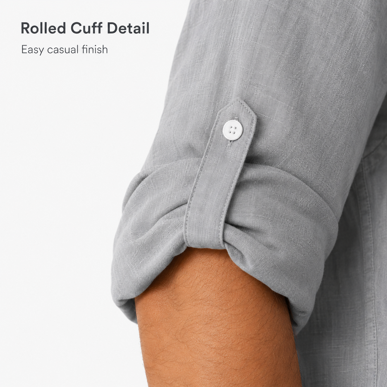Roll-tab cuff and button detail