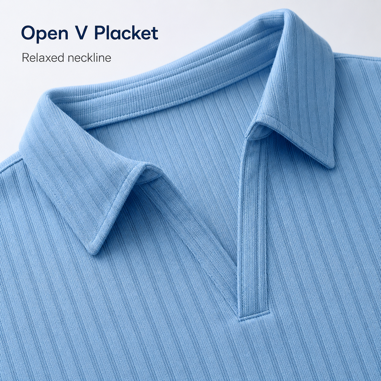 Open V placket and structured collar detail