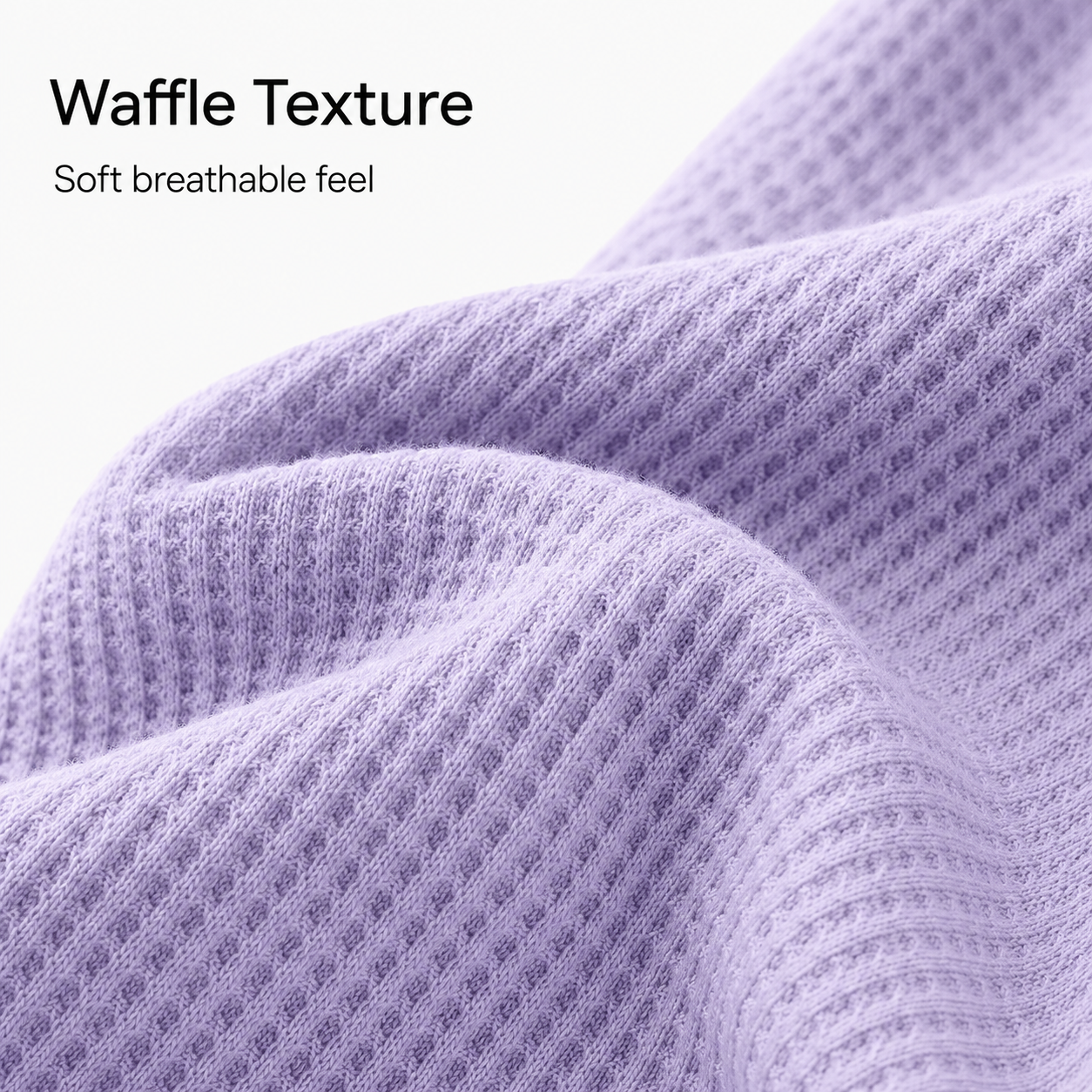 Waffle texture detail on lavender short sleeve T-shirt