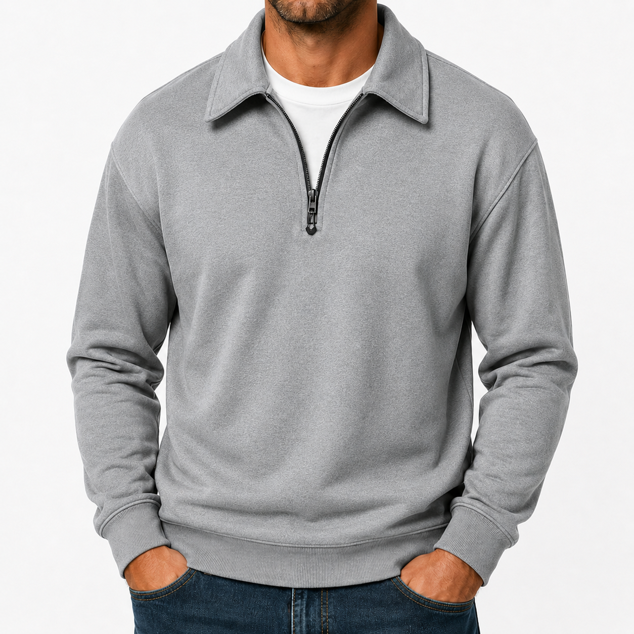 Heather gray mens quarter zip pullover sweatshirt
