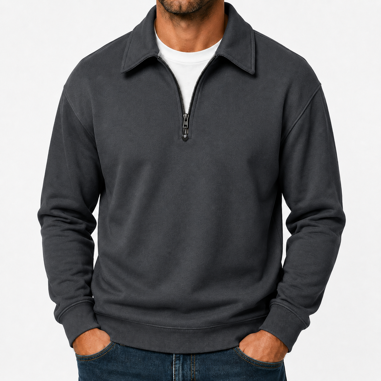 Charcoal mens quarter zip pullover sweatshirt