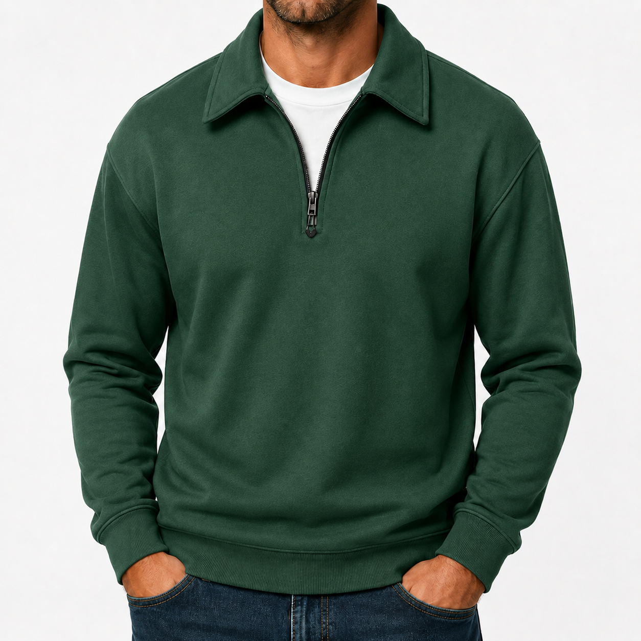 Forest green mens quarter zip pullover sweatshirt