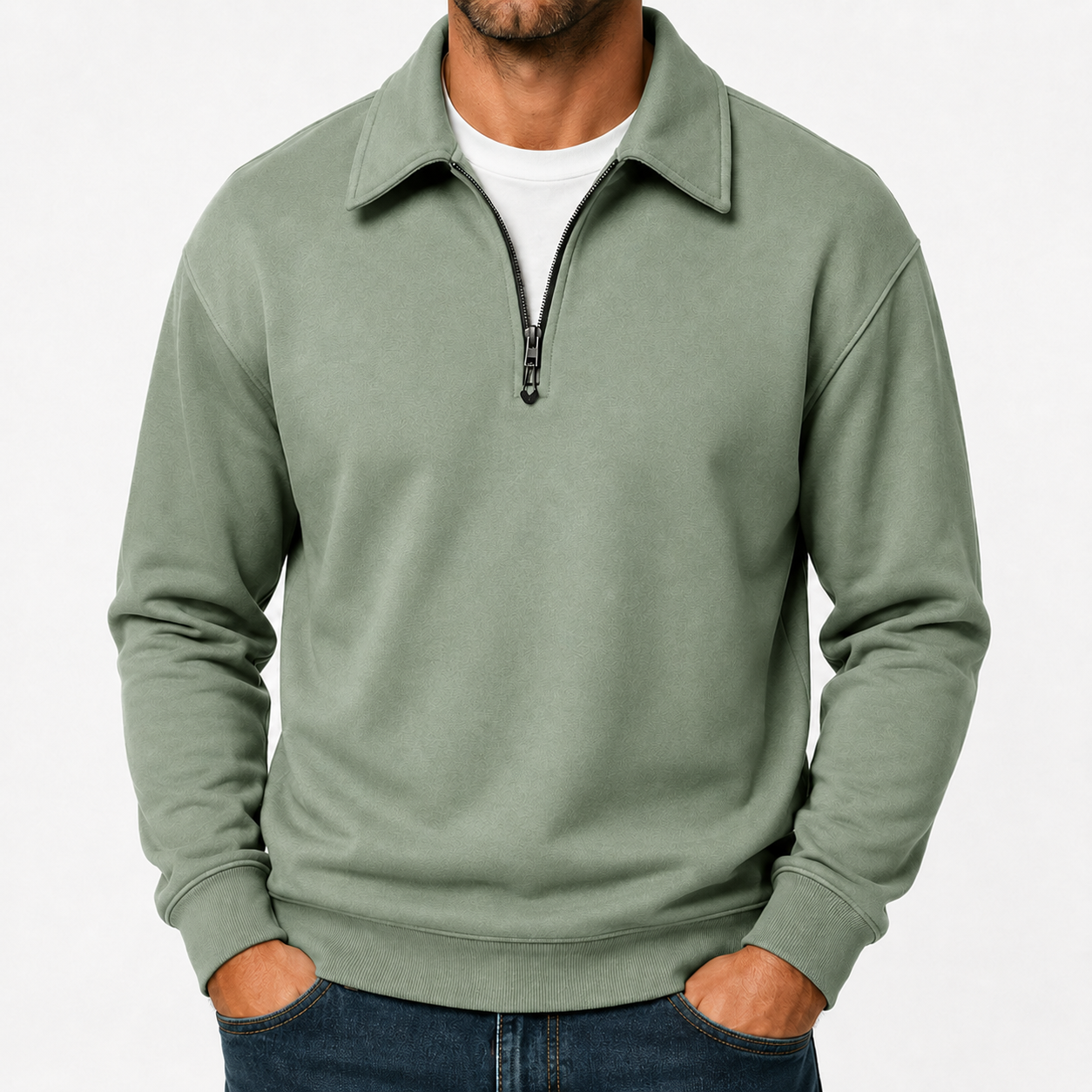 Dusty sage mens quarter zip pullover sweatshirt