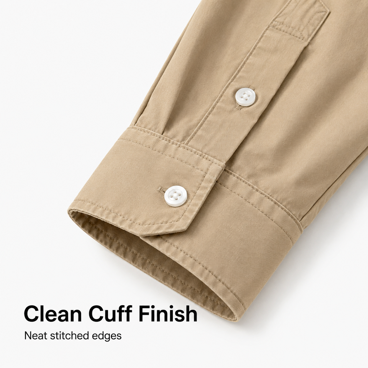 Clean cuff finish detail on mens utility shirt