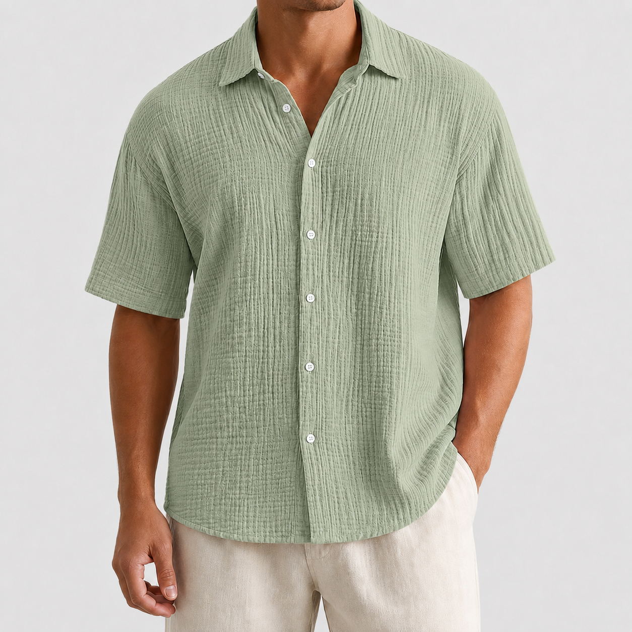 Sage Green textured button front shirt