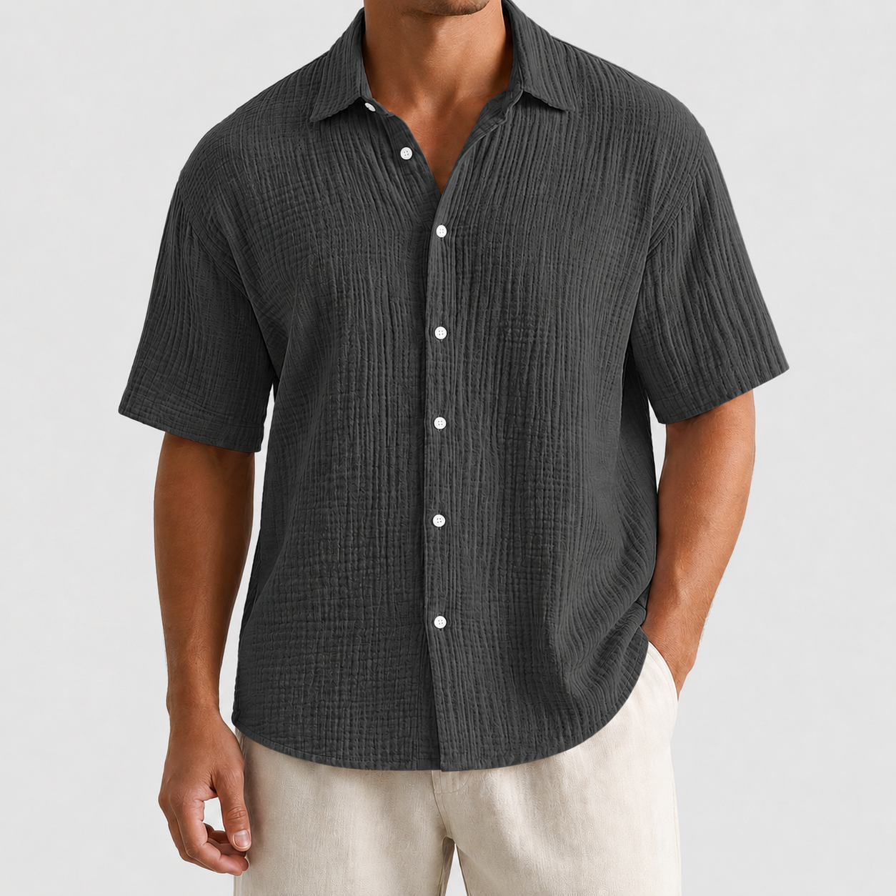 Charcoal Gray textured button front shirt
