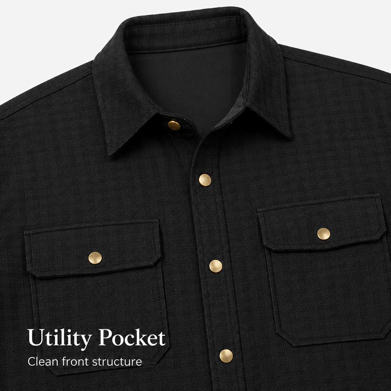 Utility chest pockets and gold-tone button detail on textured shirt