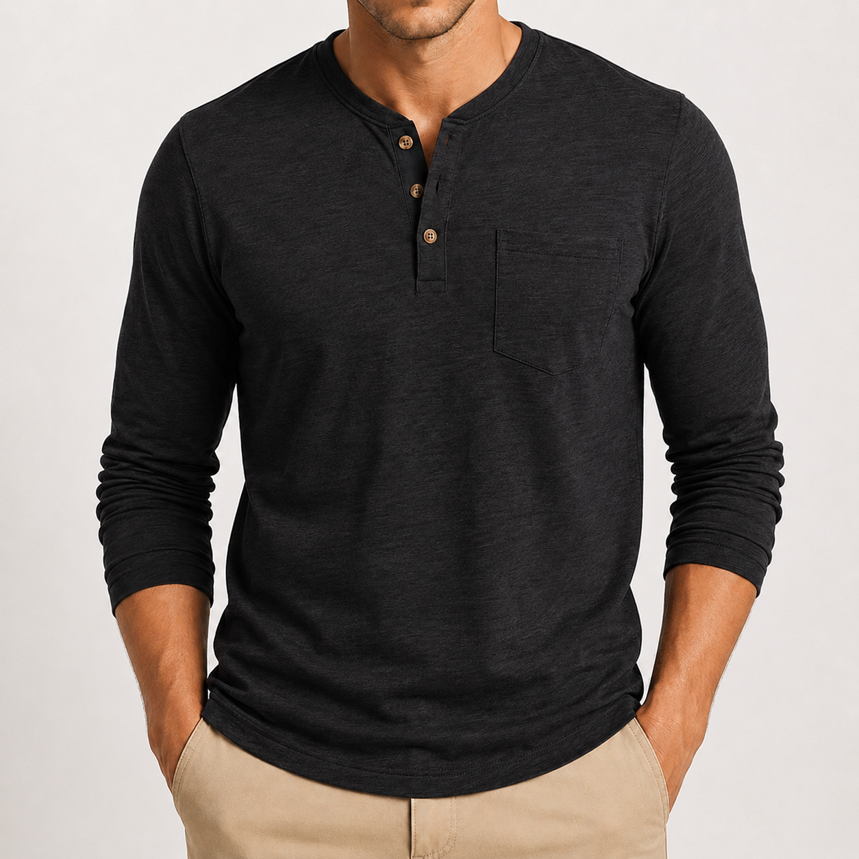 Charcoal black men's textured henley shirt
